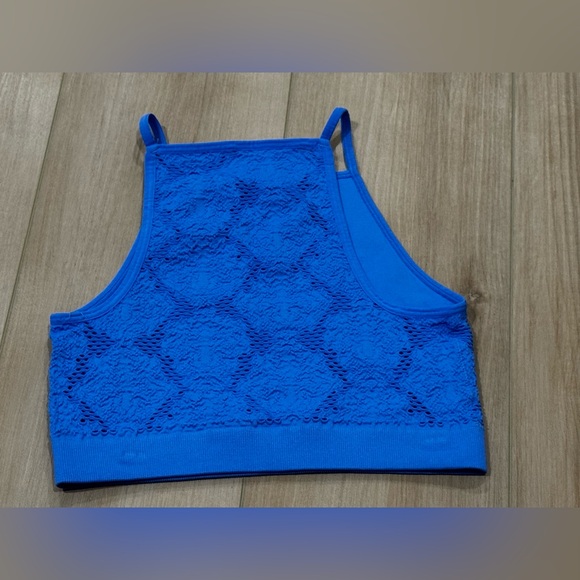 Aerie Real Good Blue High-Neck Lace Sports Bra Bralette - Picture 2 of 4